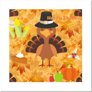 happy thanksgiving turkey Posters and Art